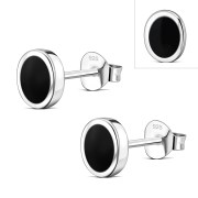 6pairs, Black Onyx Oval Silver Stud Earrings, e345